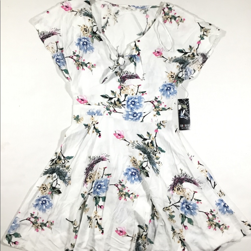 OneHart flutter sleeve floral white dress